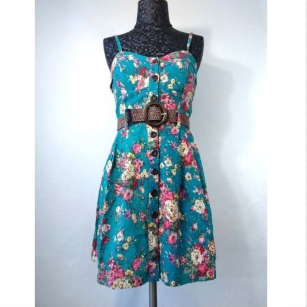 Wildcat Dress Green Floral Cotton/Linen Small